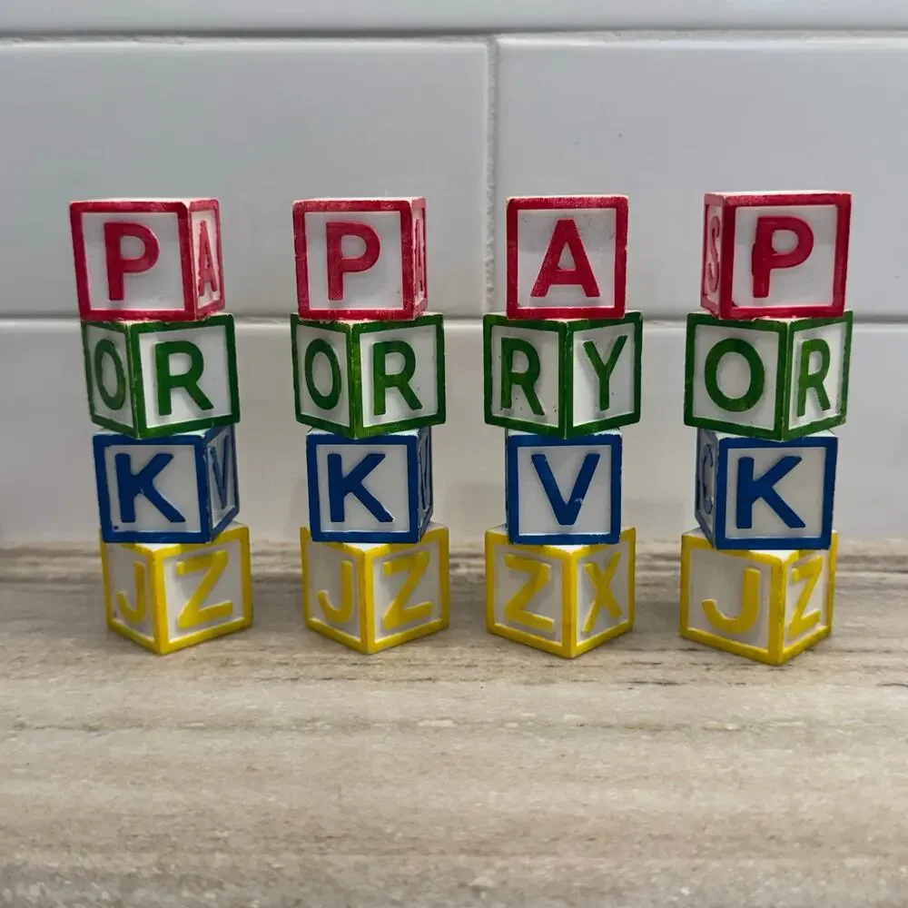 Vintage 1970s Plastic Baby Block Cake Pillars Set of 4 Retro ABC Birthday Cake